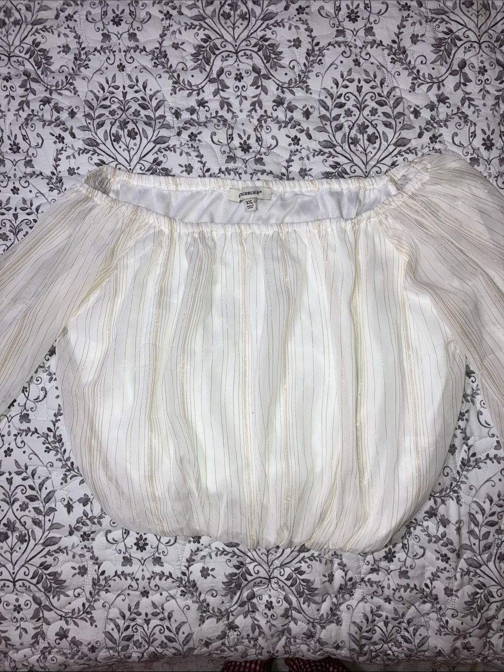 Cesca White Off-Shoulder Blouse with Gold Stripe Detail